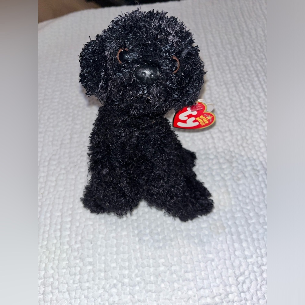 VTG MINT TAG Ty Beanie Baby "Outlaw" the Black Curly Hair Dog *Rare*